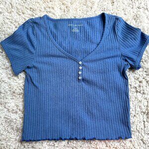 American Eagle Women's Blue Short Sleeve Ribbed T-Shirt